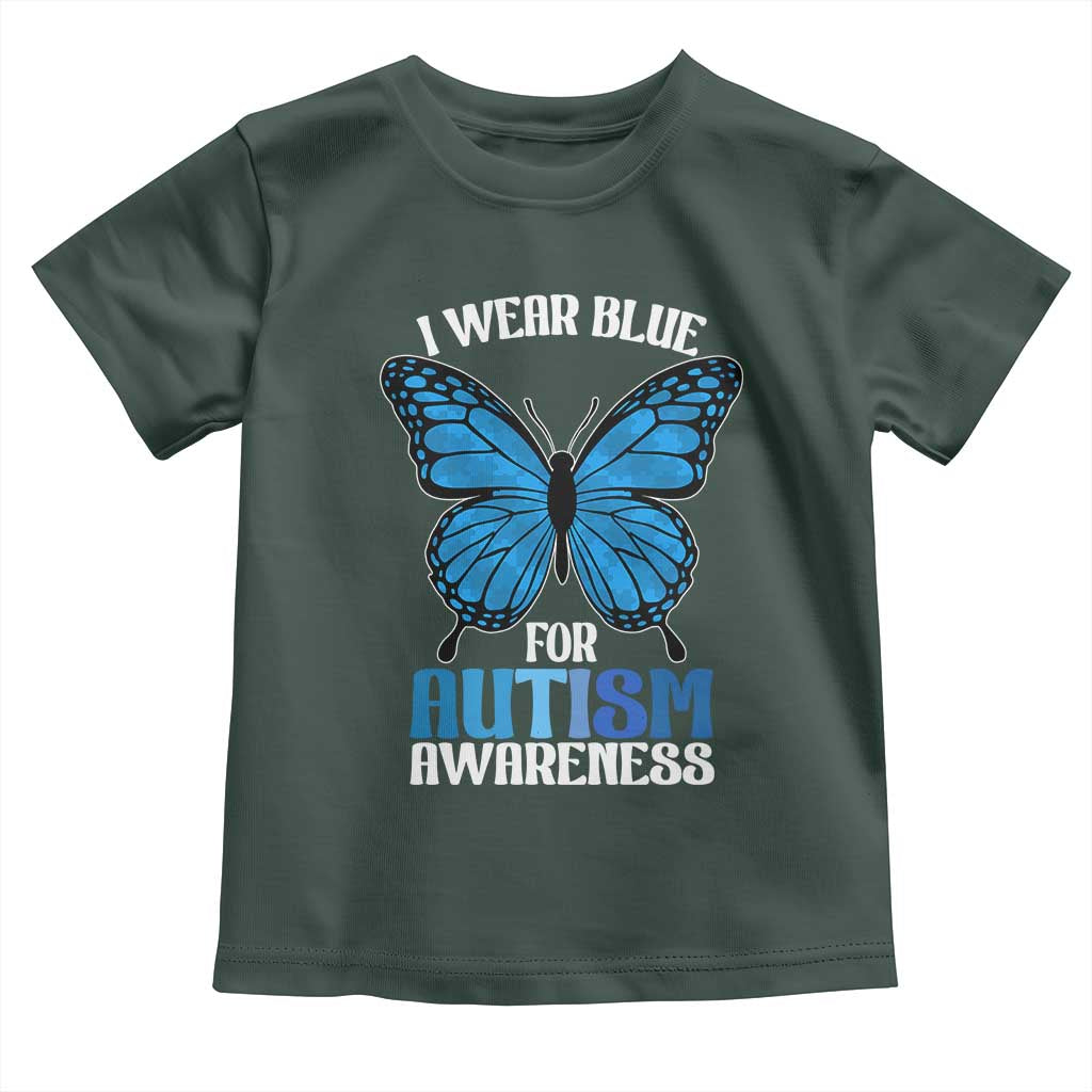 I Wear Blue For Autism Awareness Toddler T Shirt Blue Butterfly Puzzle Pieces