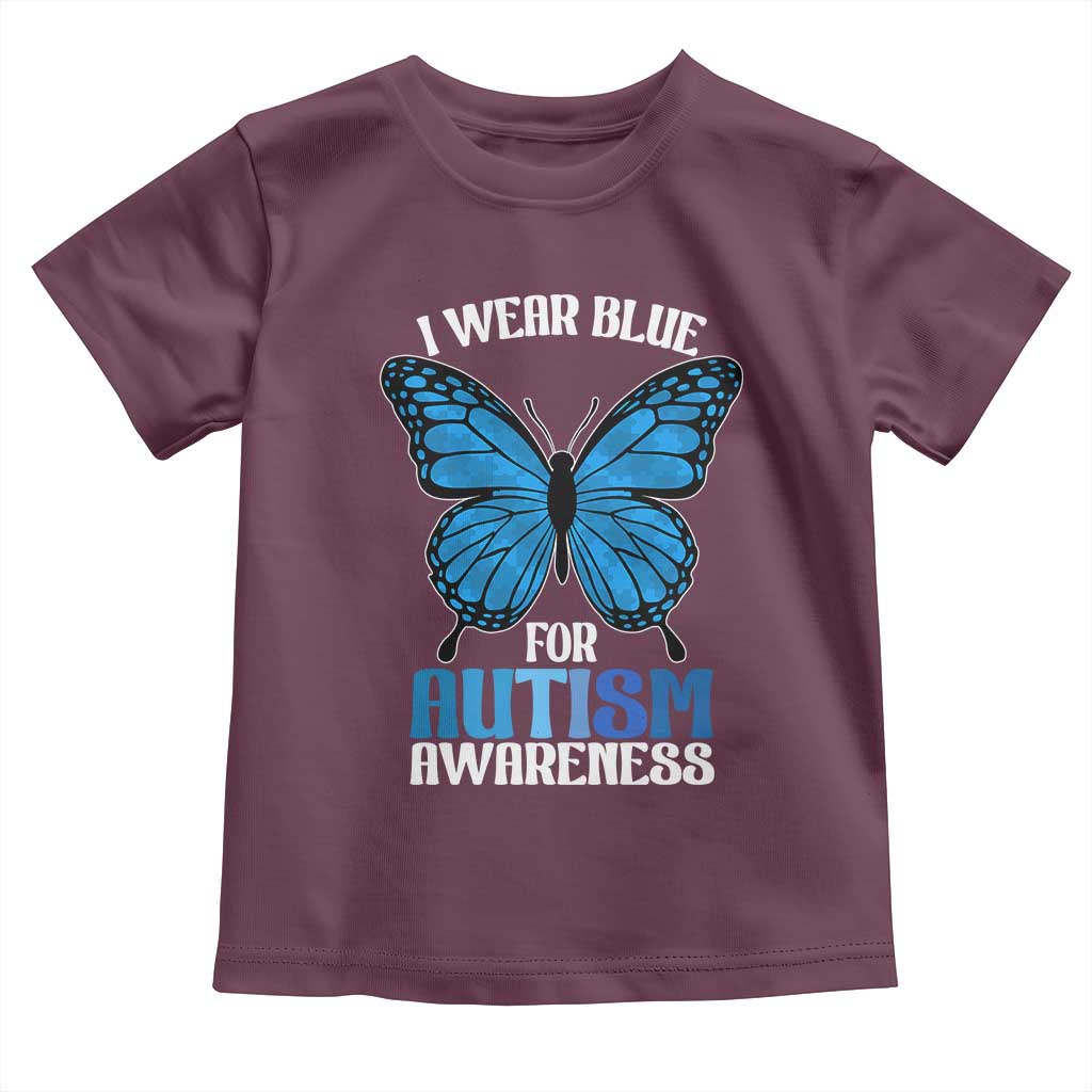 I Wear Blue For Autism Awareness Toddler T Shirt Blue Butterfly Puzzle Pieces