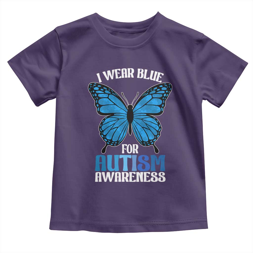 I Wear Blue For Autism Awareness Toddler T Shirt Blue Butterfly Puzzle Pieces