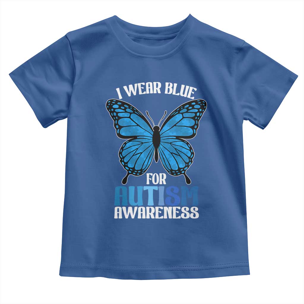 I Wear Blue For Autism Awareness Toddler T Shirt Blue Butterfly Puzzle Pieces