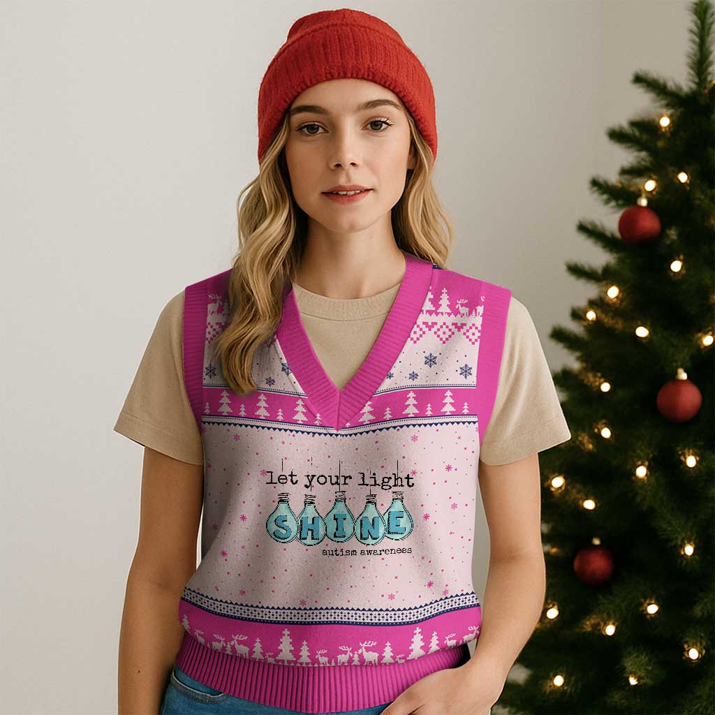 Let Your Light Shine Autism Awareness V-Neck Knit Sweater Vest Light Bulb Autism Acceptance