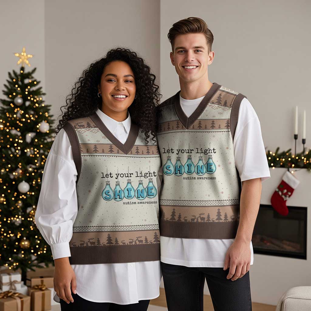 Let Your Light Shine Autism Awareness V-Neck Knit Sweater Vest Light Bulb Autism Acceptance