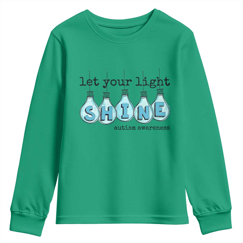 Let Your Light Shine Autism Awareness Youth Sweatshirt Light Bulb Autism Acceptance
