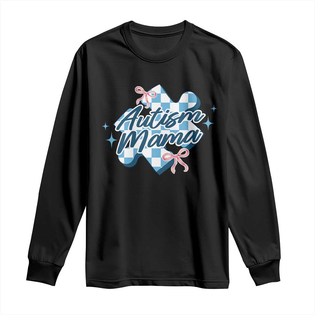 Autism Mama Coquette Puzzle Piece Pink Bow Long Sleeve Shirt
