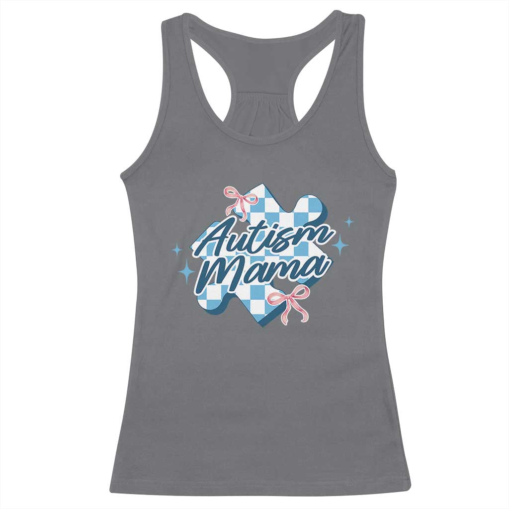 Autism Mama Coquette Puzzle Piece Pink Bow Racerback Tank Top
