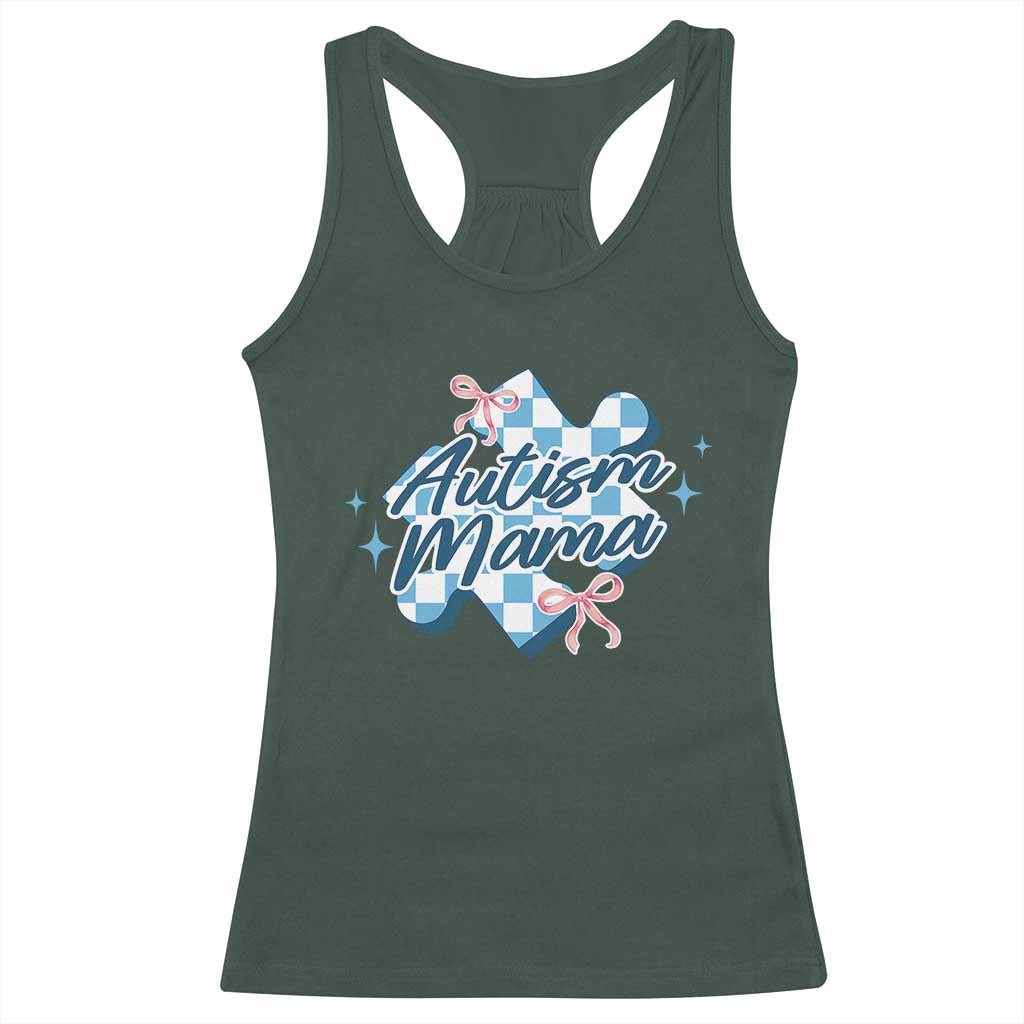 Autism Mama Coquette Puzzle Piece Pink Bow Racerback Tank Top
