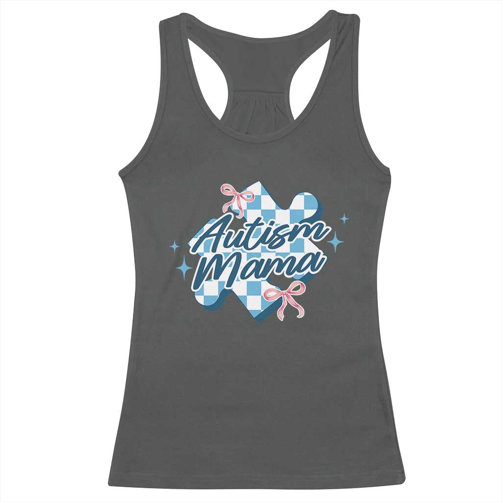 Autism Mama Coquette Puzzle Piece Pink Bow Racerback Tank Top