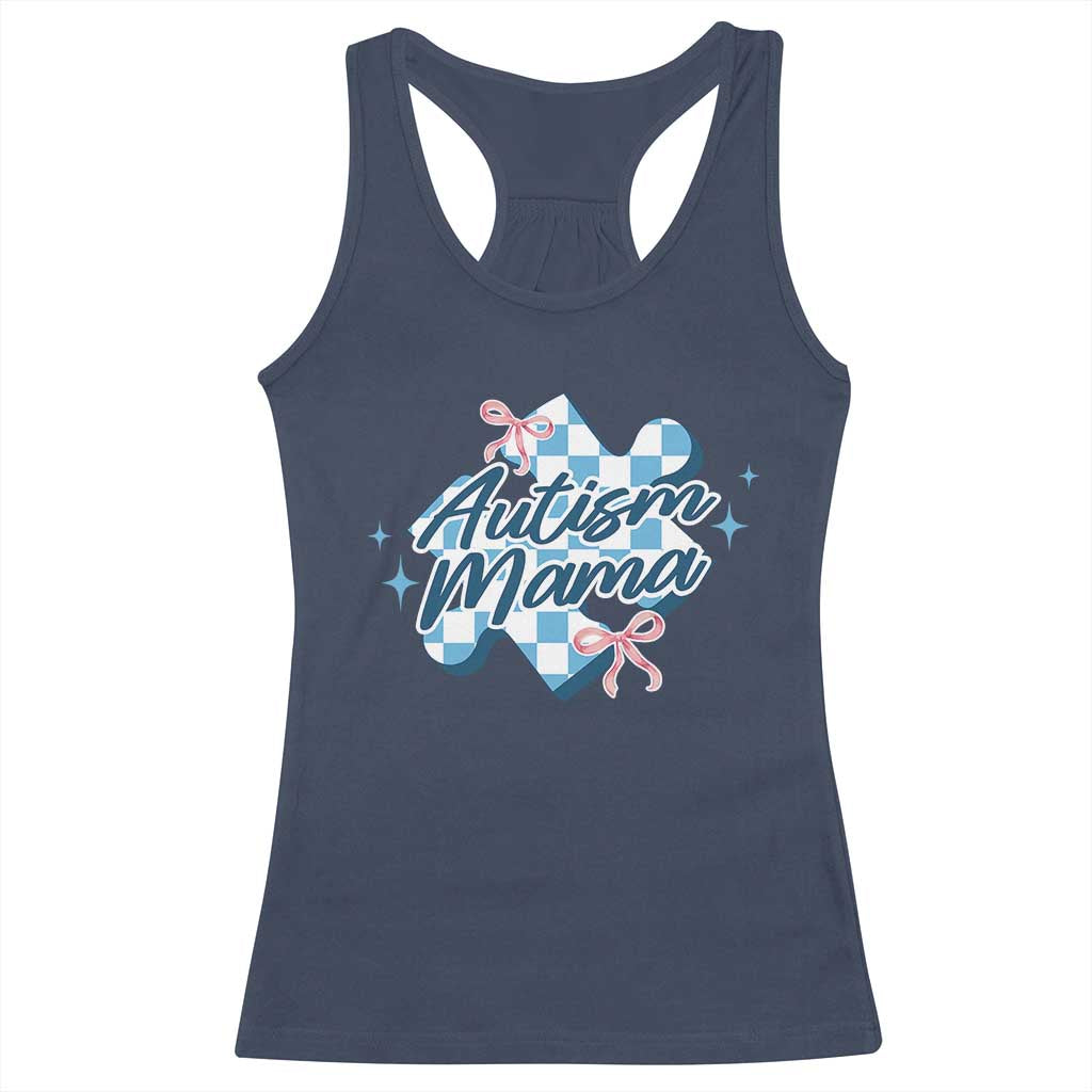 Autism Mama Coquette Puzzle Piece Pink Bow Racerback Tank Top