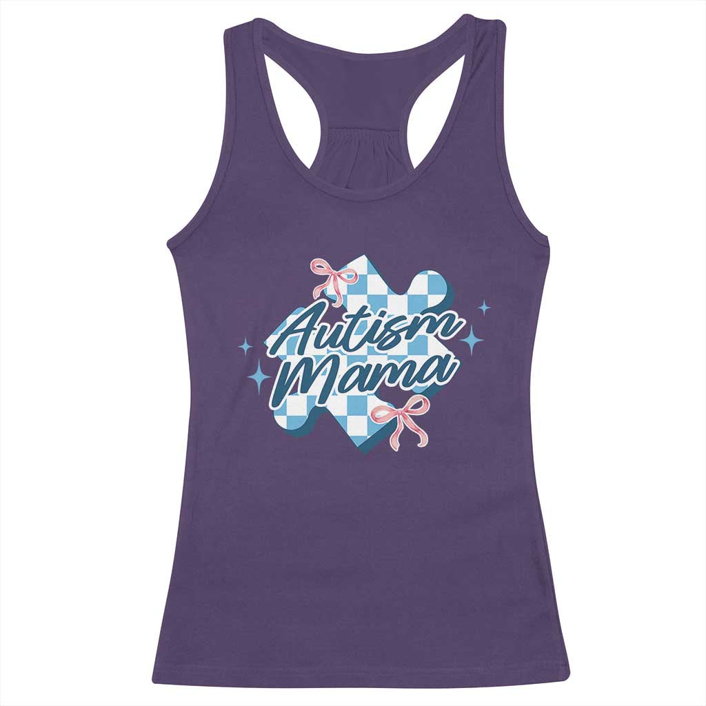 Autism Mama Coquette Puzzle Piece Pink Bow Racerback Tank Top