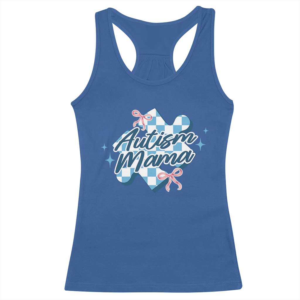 Autism Mama Coquette Puzzle Piece Pink Bow Racerback Tank Top