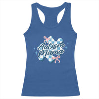 Autism Mama Coquette Puzzle Piece Pink Bow Racerback Tank Top