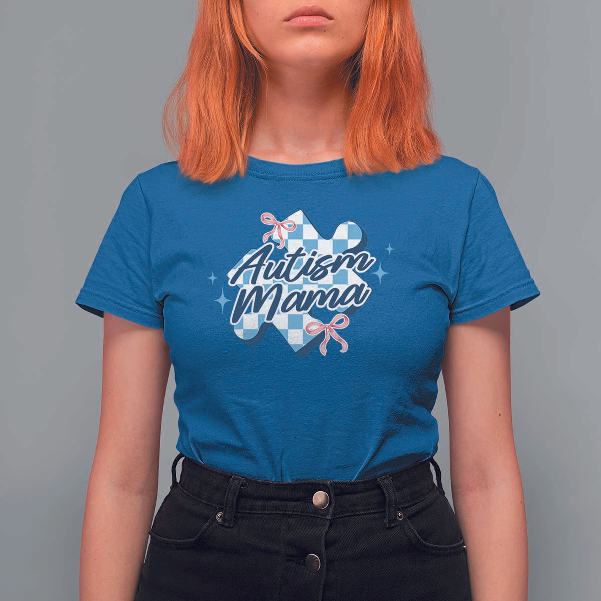 Autism Mama Coquette Puzzle Piece Pink Bow T Shirt For Women