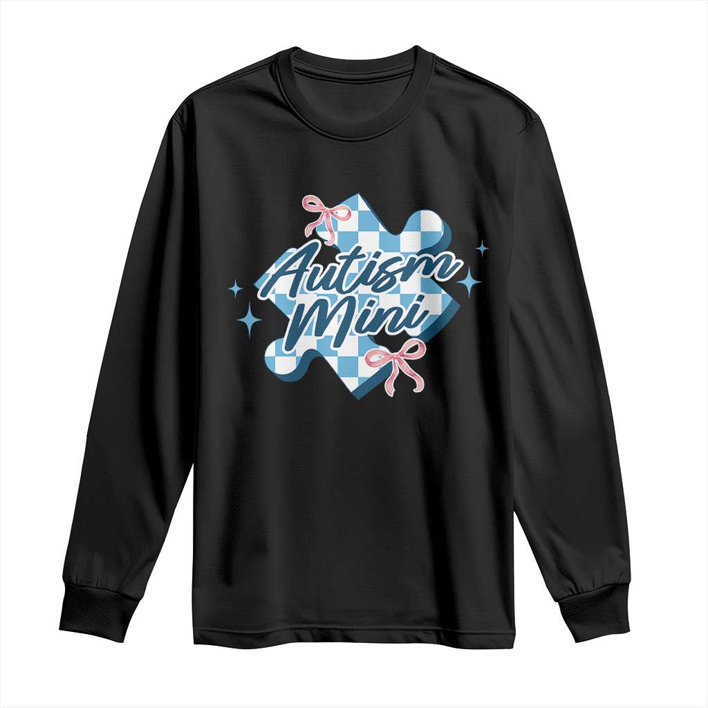 Autism Mini Coquette Puzzle Piece Pink Bow Long Sleeve Shirt