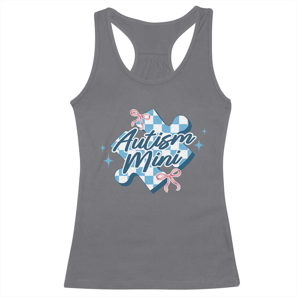 Autism Mini Coquette Puzzle Piece Pink Bow Racerback Tank Top