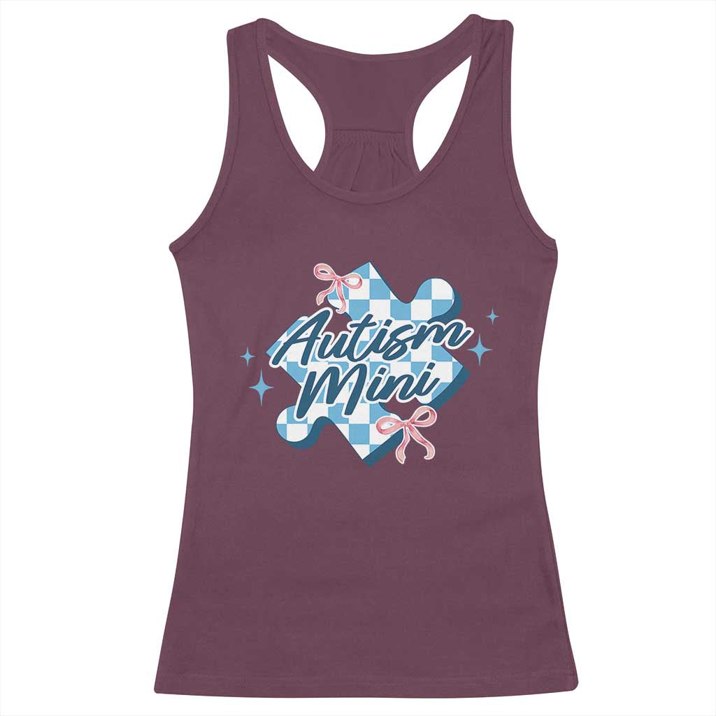 Autism Mini Coquette Puzzle Piece Pink Bow Racerback Tank Top