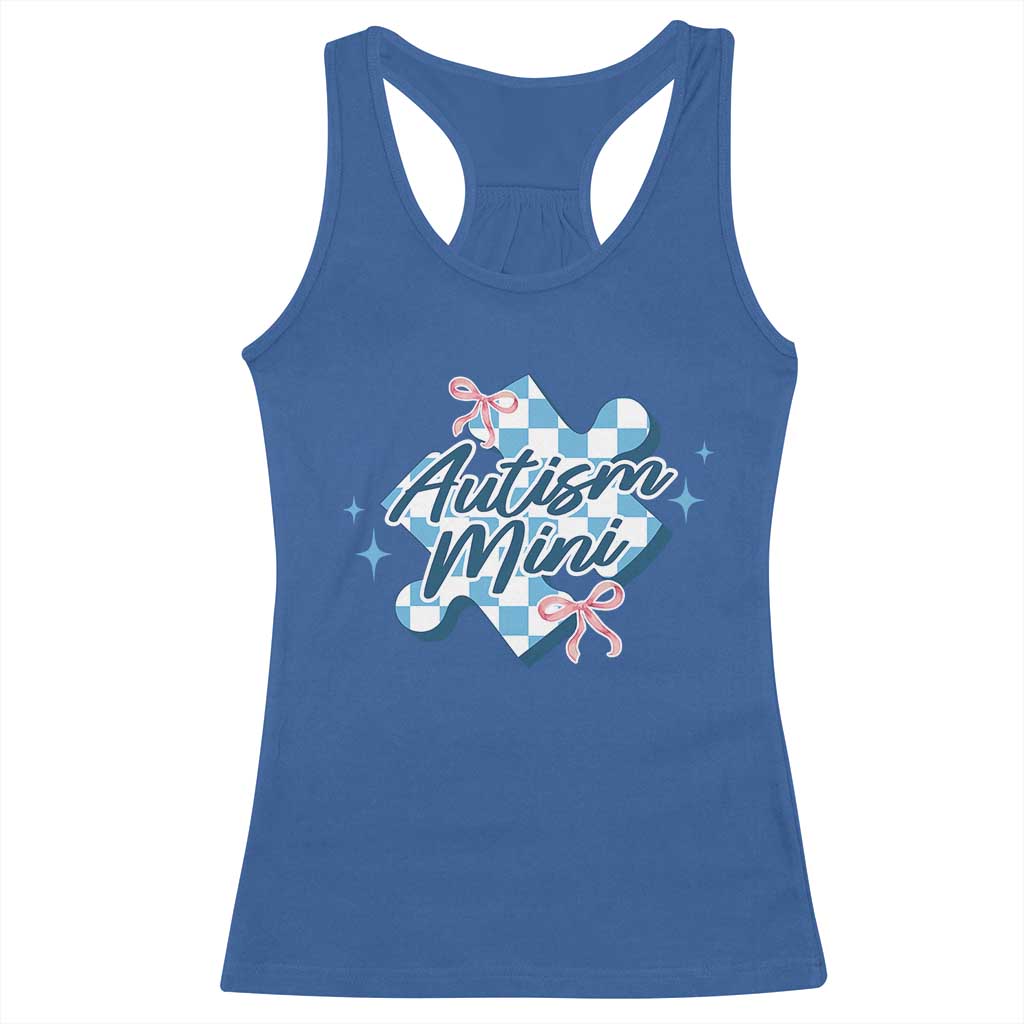 Autism Mini Coquette Puzzle Piece Pink Bow Racerback Tank Top