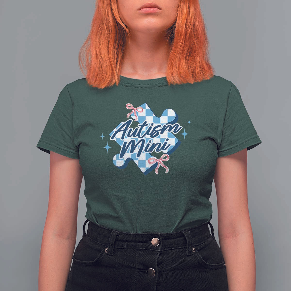 Autism Mini Coquette Puzzle Piece Pink Bow T Shirt For Women