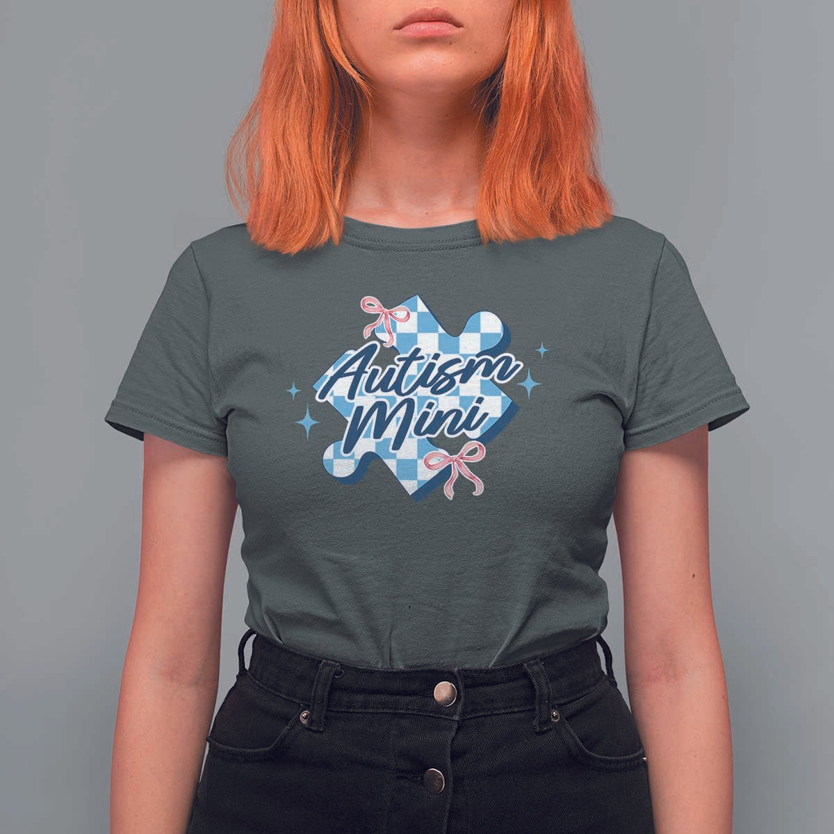 Autism Mini Coquette Puzzle Piece Pink Bow T Shirt For Women