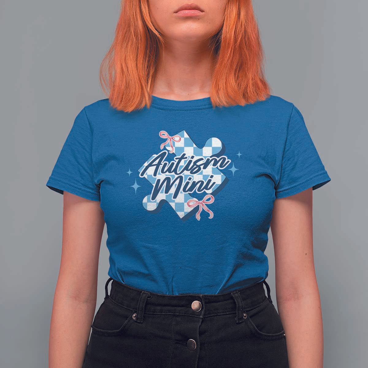 Autism Mini Coquette Puzzle Piece Pink Bow T Shirt For Women