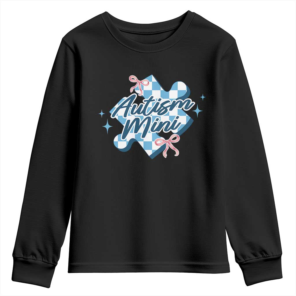 Autism Mini Coquette Puzzle Piece Pink Bow Youth Sweatshirt