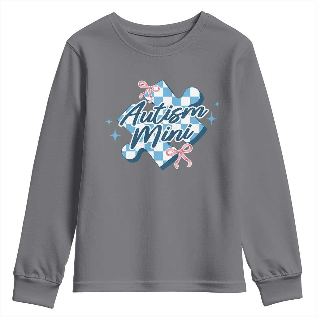 Autism Mini Coquette Puzzle Piece Pink Bow Youth Sweatshirt
