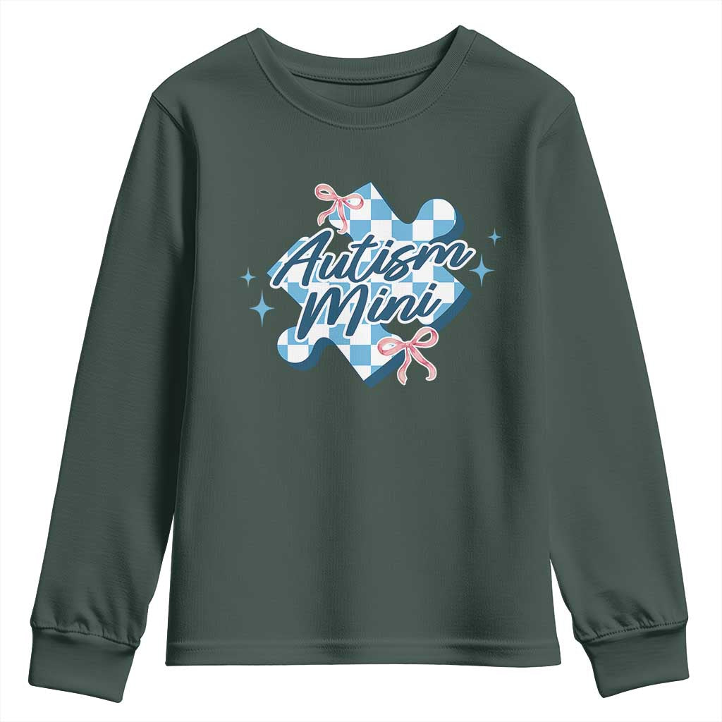 Autism Mini Coquette Puzzle Piece Pink Bow Youth Sweatshirt