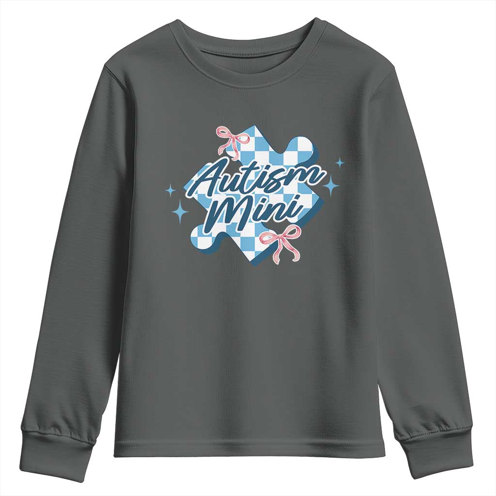 Autism Mini Coquette Puzzle Piece Pink Bow Youth Sweatshirt