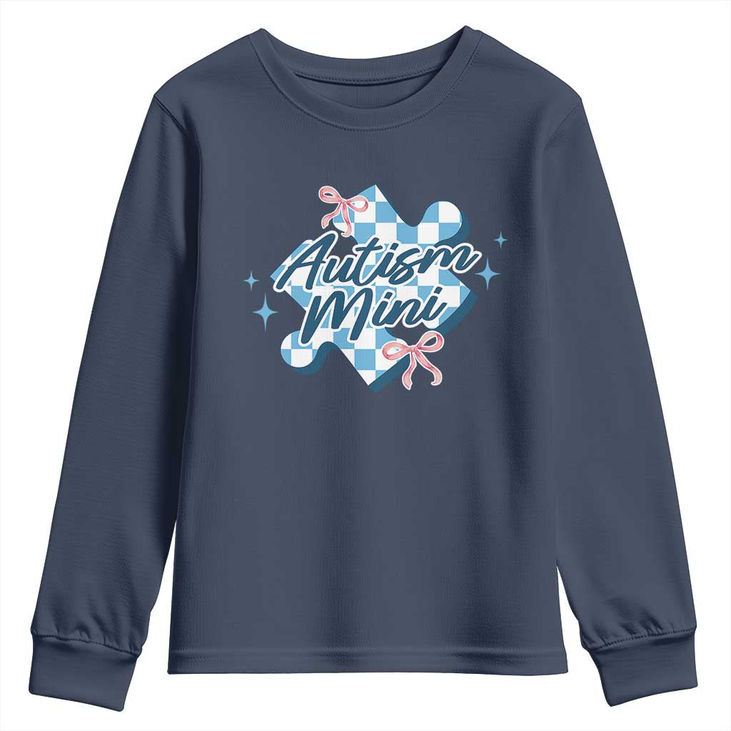 Autism Mini Coquette Puzzle Piece Pink Bow Youth Sweatshirt