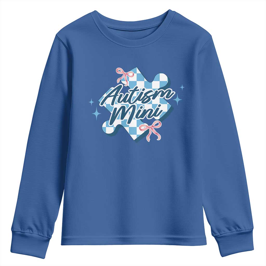 Autism Mini Coquette Puzzle Piece Pink Bow Youth Sweatshirt