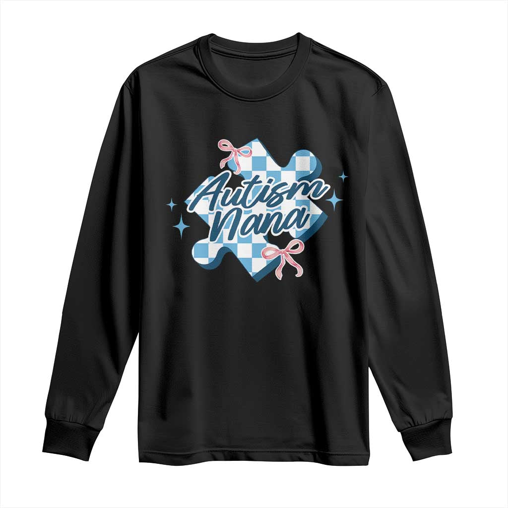 Autism Nana Coquette Puzzle Piece Pink Bow Long Sleeve Shirt