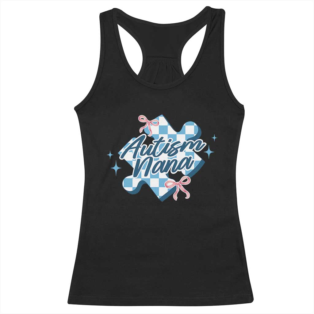 Autism Nana Coquette Puzzle Piece Pink Bow Racerback Tank Top