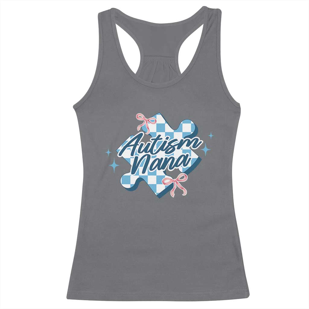 Autism Nana Coquette Puzzle Piece Pink Bow Racerback Tank Top