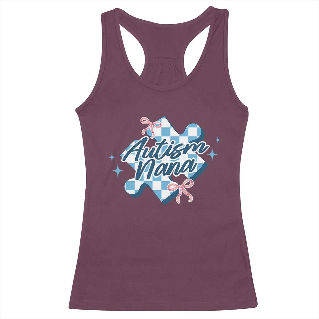Autism Nana Coquette Puzzle Piece Pink Bow Racerback Tank Top