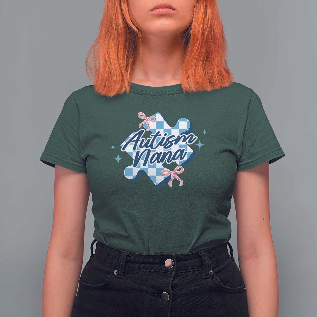 Autism Nana Coquette Puzzle Piece Pink Bow T Shirt For Women