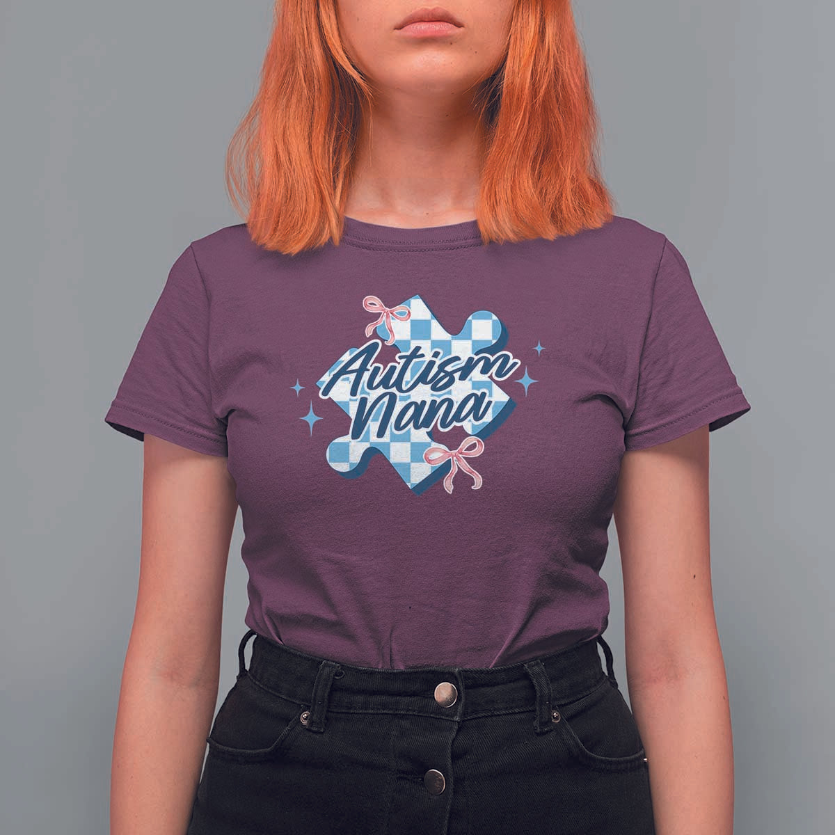 Autism Nana Coquette Puzzle Piece Pink Bow T Shirt For Women
