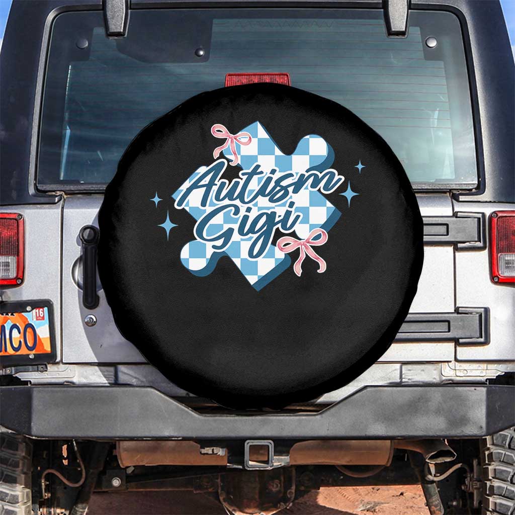 Autism Gigi Coquette Puzzle Piece Pink Bow Spare Tire Cover