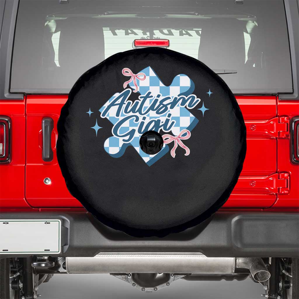 Autism Gigi Coquette Puzzle Piece Pink Bow Spare Tire Cover