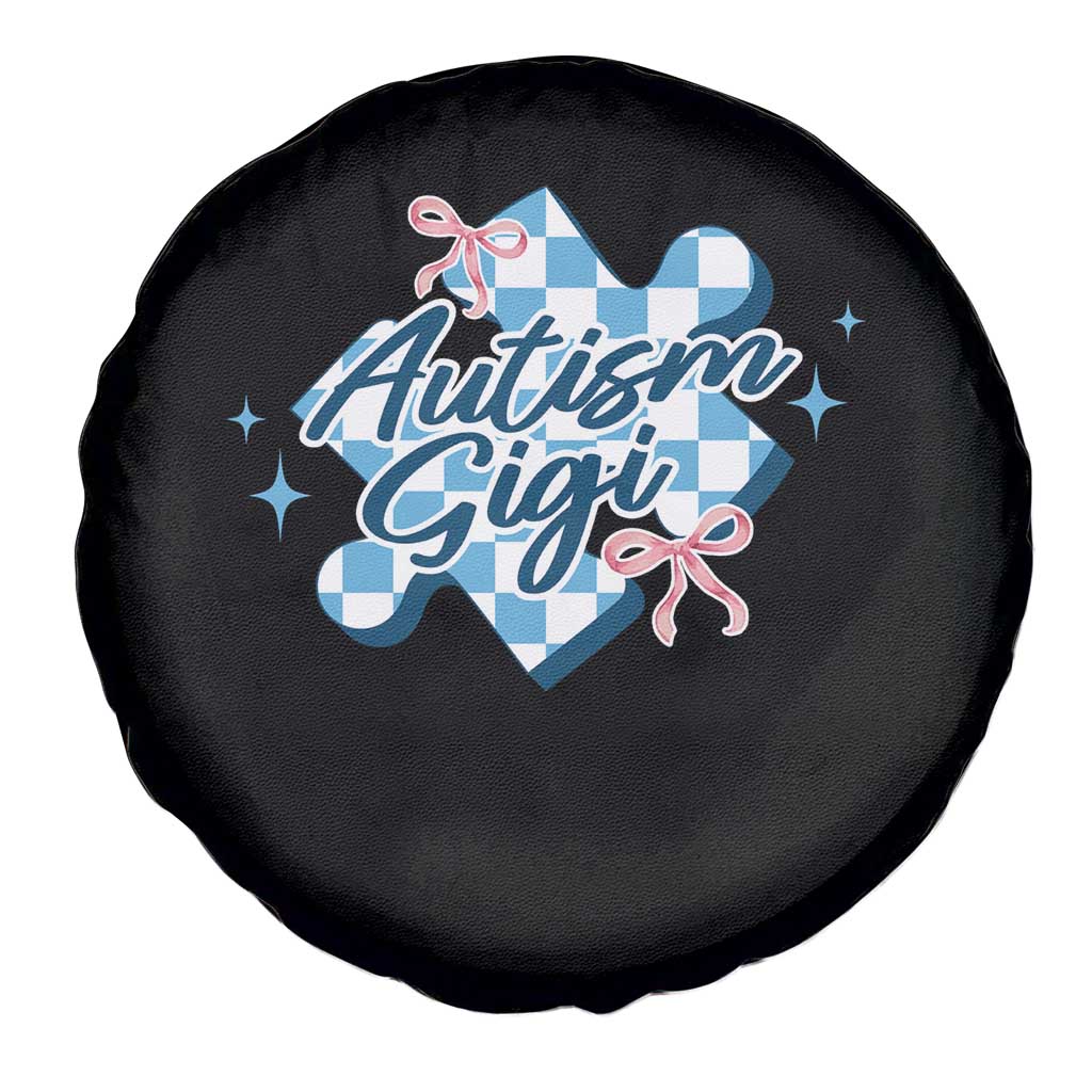 Autism Gigi Coquette Puzzle Piece Pink Bow Spare Tire Cover