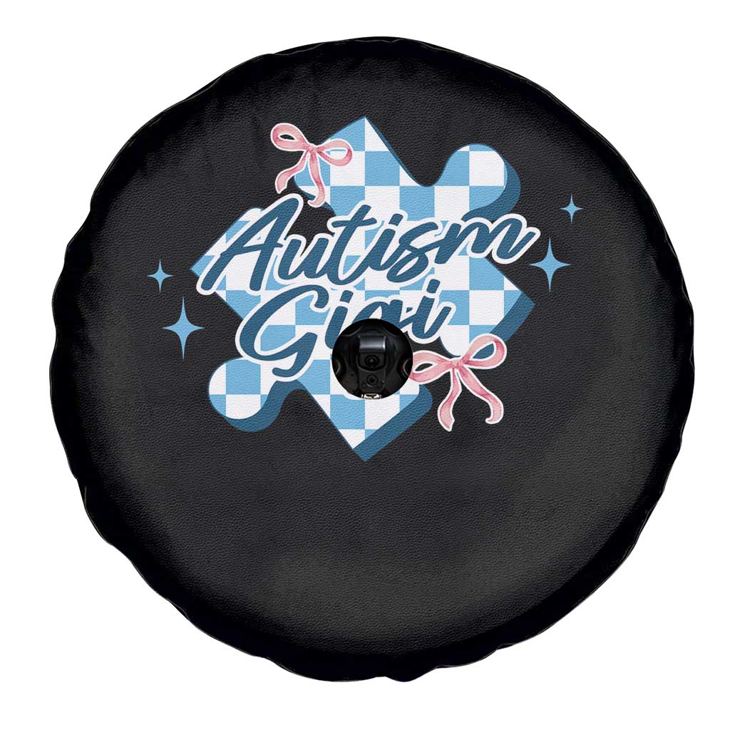 Autism Gigi Coquette Puzzle Piece Pink Bow Spare Tire Cover