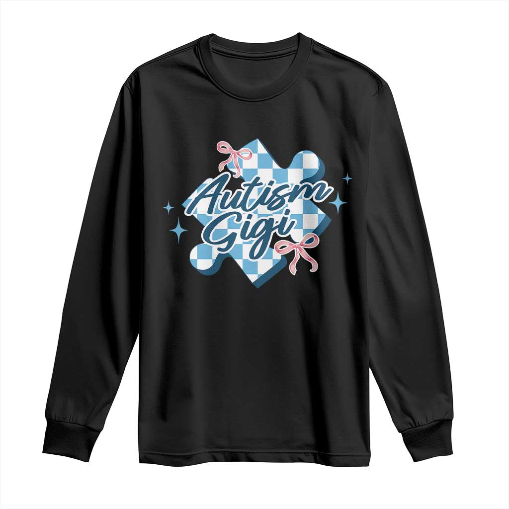 Autism Gigi Coquette Puzzle Piece Pink Bow Long Sleeve Shirt