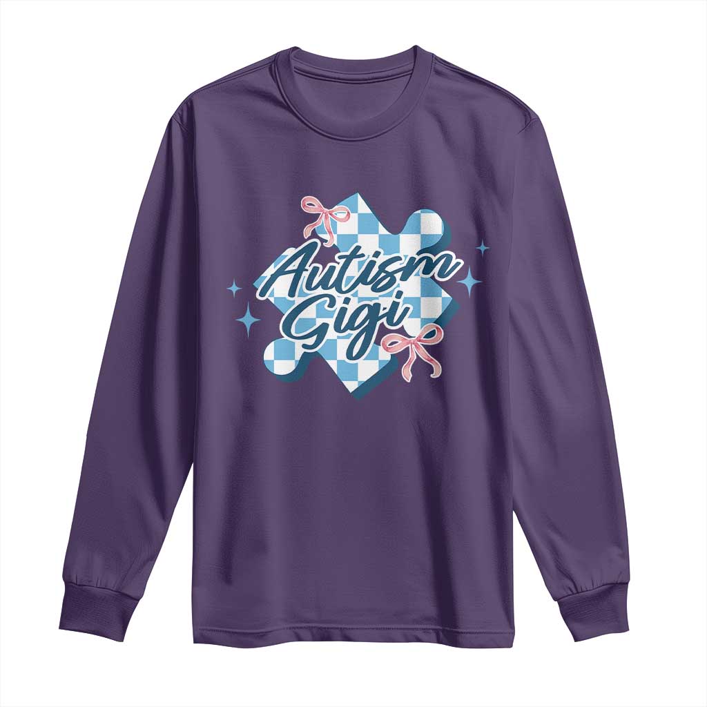 Autism Gigi Coquette Puzzle Piece Pink Bow Long Sleeve Shirt
