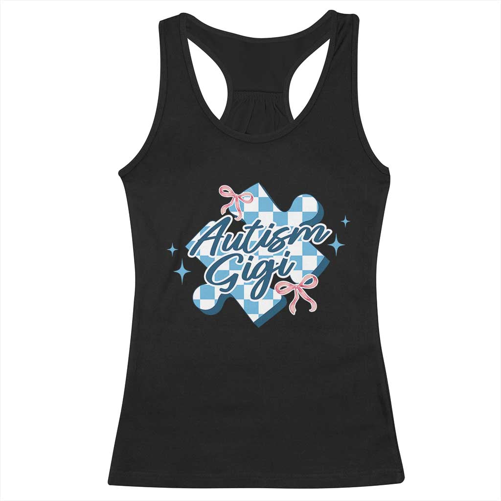 Autism Gigi Coquette Puzzle Piece Pink Bow Racerback Tank Top