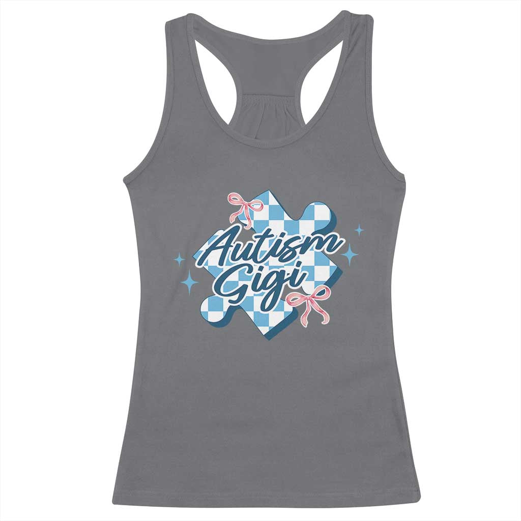 Autism Gigi Coquette Puzzle Piece Pink Bow Racerback Tank Top