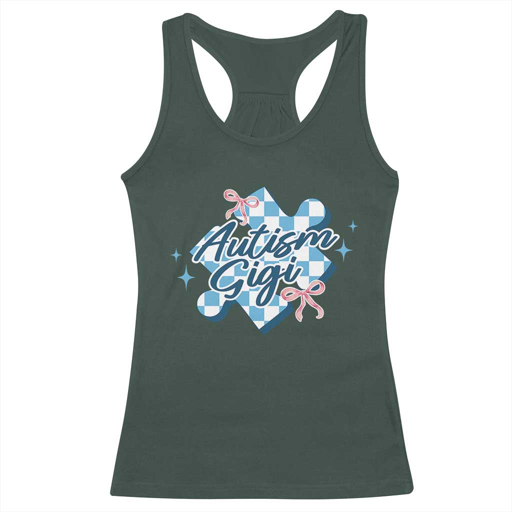 Autism Gigi Coquette Puzzle Piece Pink Bow Racerback Tank Top
