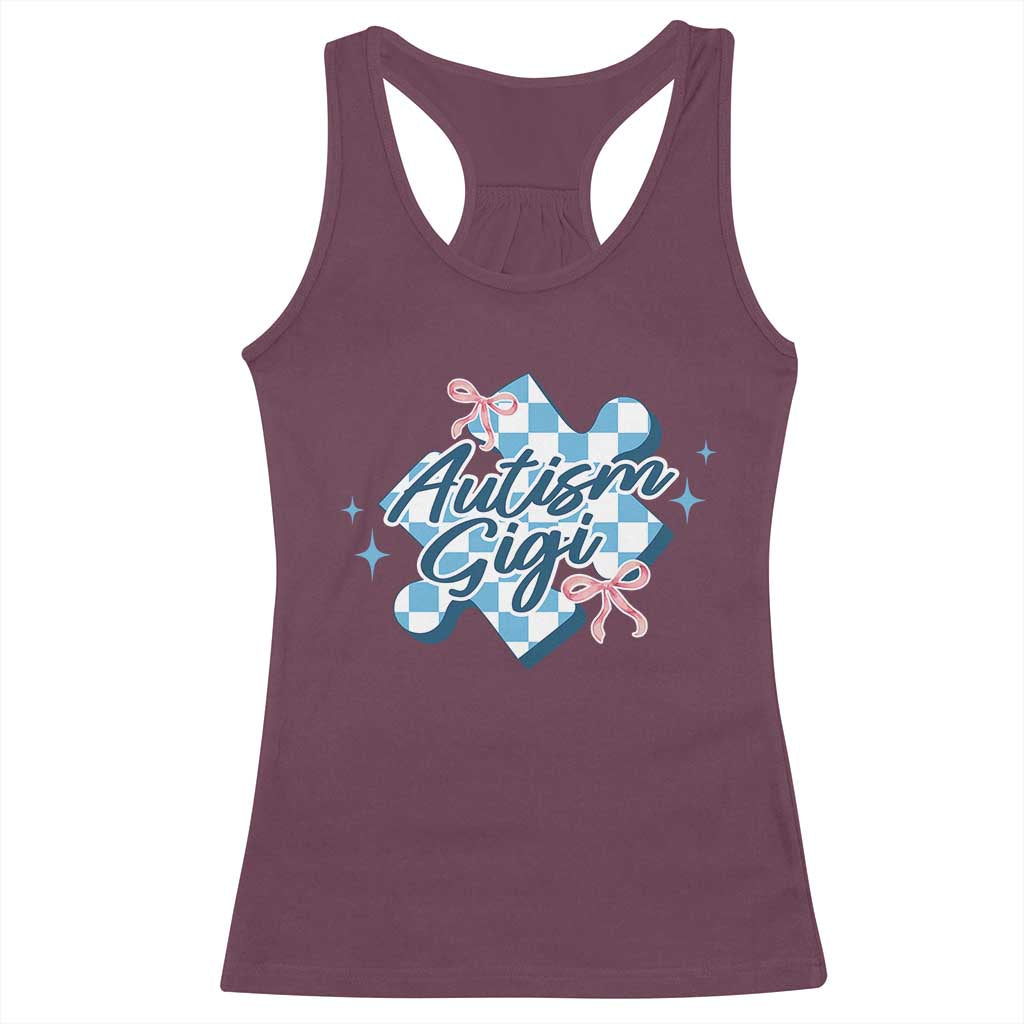 Autism Gigi Coquette Puzzle Piece Pink Bow Racerback Tank Top