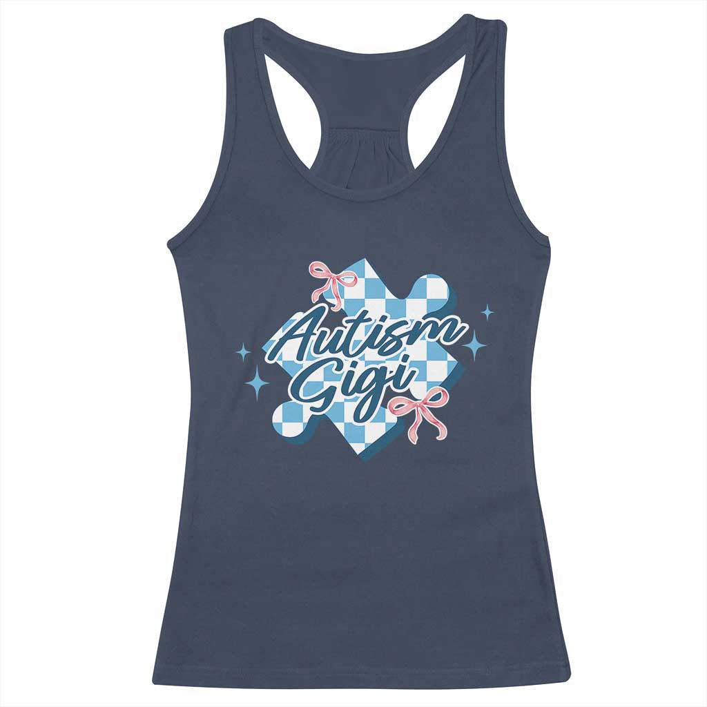 Autism Gigi Coquette Puzzle Piece Pink Bow Racerback Tank Top