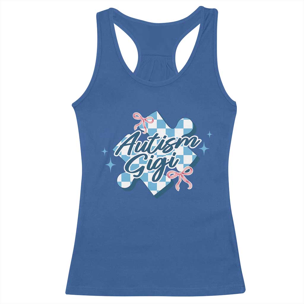 Autism Gigi Coquette Puzzle Piece Pink Bow Racerback Tank Top