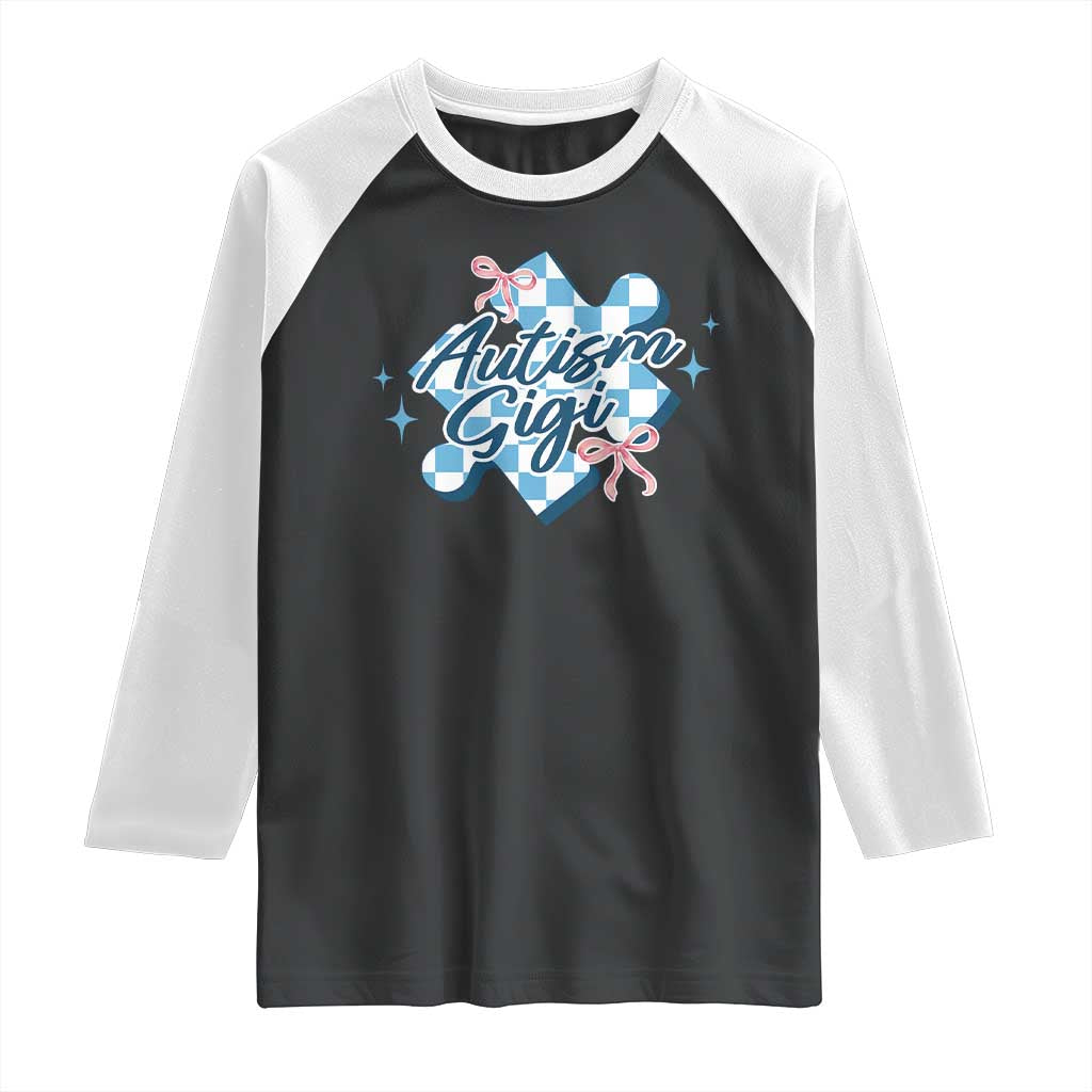 Autism Gigi Coquette Puzzle Piece Pink Bow Raglan Shirt