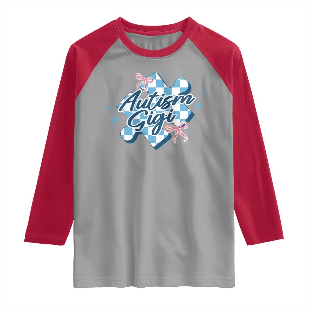 Autism Gigi Coquette Puzzle Piece Pink Bow Raglan Shirt