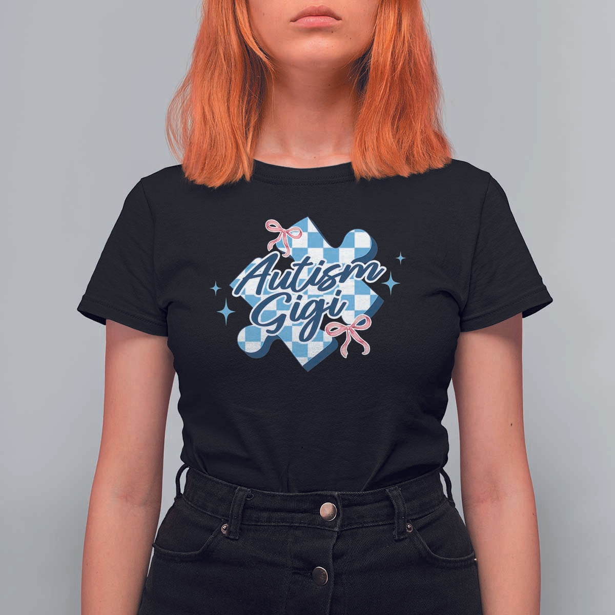 Autism Gigi Coquette Puzzle Piece Pink Bow T Shirt For Women